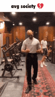 a man in a gym with a broken heart and the words avg society