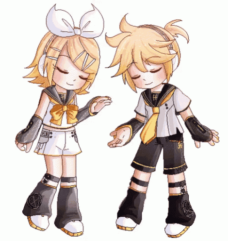 a boy and a girl are standing next to each other and the girl has a bow on her hair