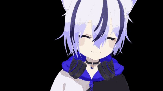 a cartoon character with white hair and blue stripes