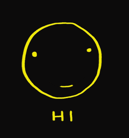 a black background with a yellow smiley face and the word hi below it