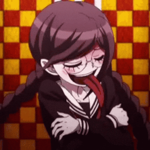 a girl in a school uniform is sticking out her tongue and making a funny face .