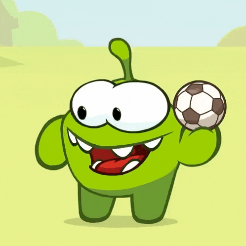 a cartoon character holding a soccer ball in his hand