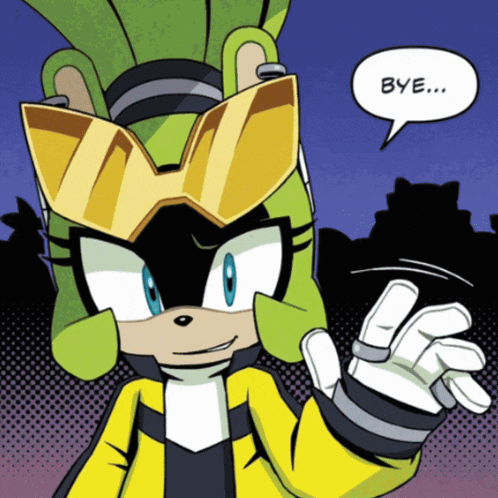 a cartoon character with a speech bubble that says " bye "