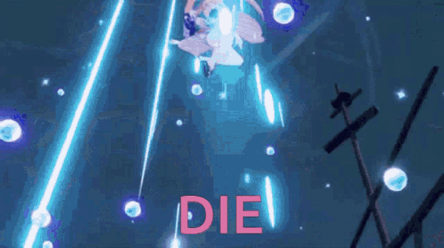 a girl with pink hair is dancing in a video game and the word die is on the bottom