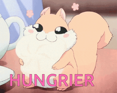 a picture of a squirrel with the word hungrier written on it