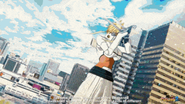a cartoon of a woman holding a sword with the words as time passes some characters awakened reawakened within them
