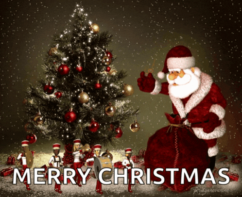 a merry christmas greeting card with santa claus