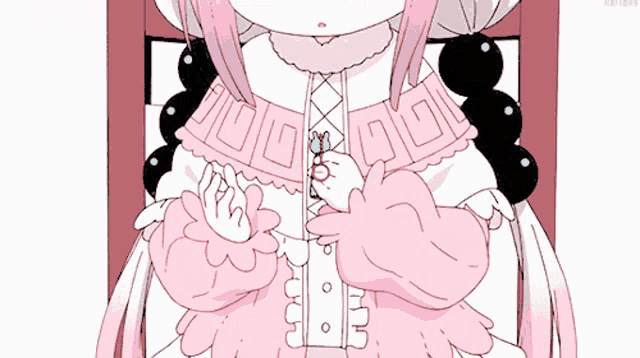 a cartoon girl with pink hair and a white dress
