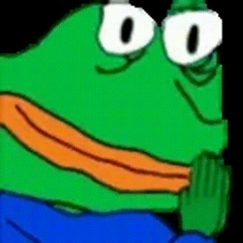 a green frog with white eyes and an orange beak is wearing blue pants .