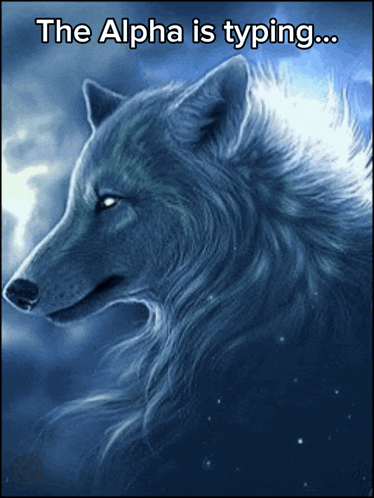 a picture of a wolf with the words the alpha is typing below it