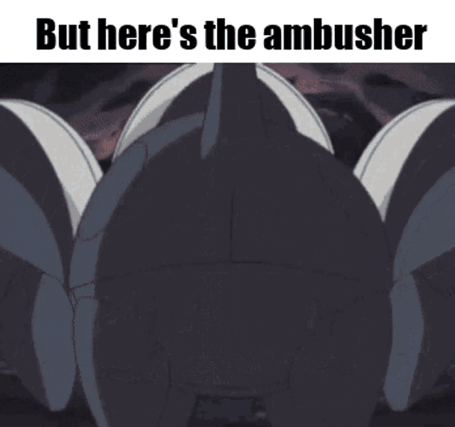 a group of cartoon characters standing in a cave with the words but here 's the ambusher