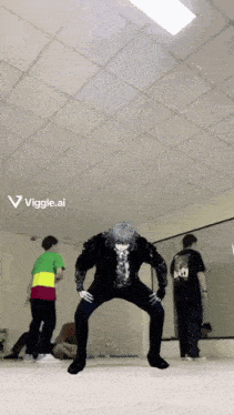 a group of people are dancing in a room with the words " viggle.ai " on the bottom right
