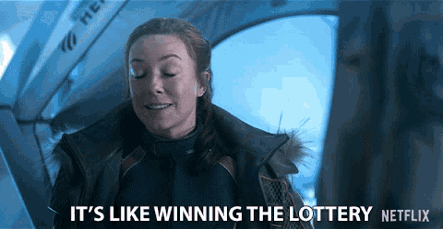 a woman in a space suit says it 's like winning the lottery netflix