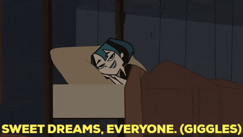a cartoon of two cabins with the words sweet dreams everyone giggles