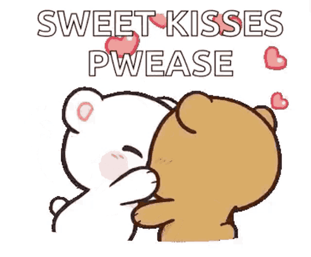 a cartoon of two teddy bears kissing each other with hearts coming out of their mouths .