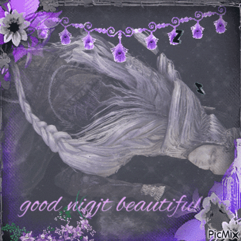 a picture of a woman sleeping with the words good night beautiful below it