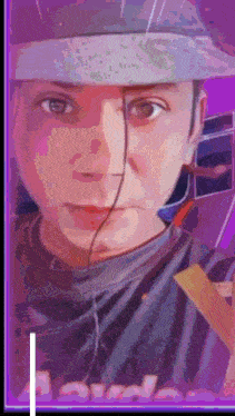 a purple background with a person wearing a hat and earphones