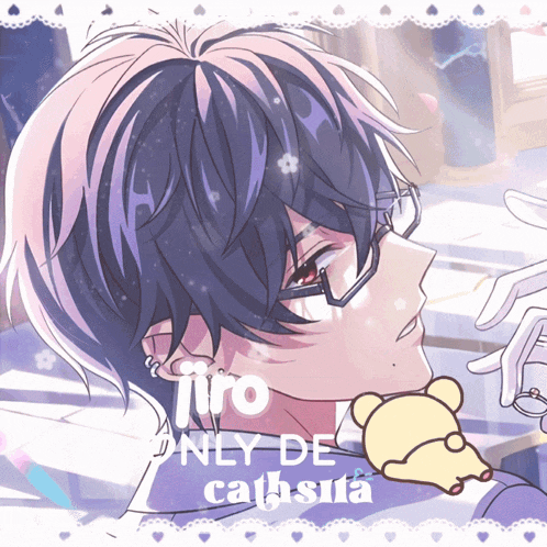 a boy with glasses is holding a teddy bear with the words tiro only de cathsua below him