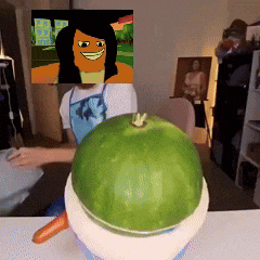 a watermelon with a picture of a girl on it