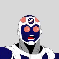 a cartoon character wearing a blue and white helmet with a pepsi logo on it 's head .