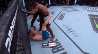 two men are fighting in a boxing ring with ufc written on the corner