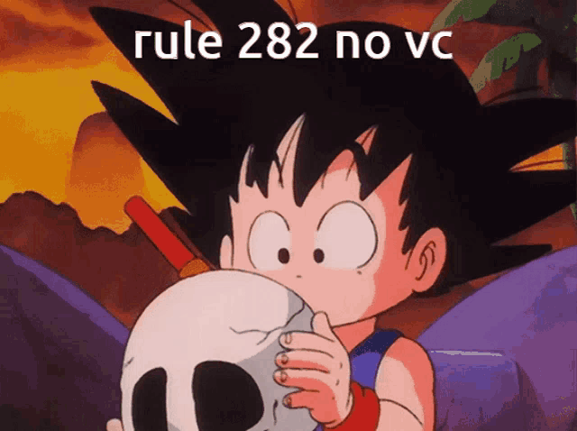 a cartoon of a boy holding a skull with the words rule 282 no vc written above him