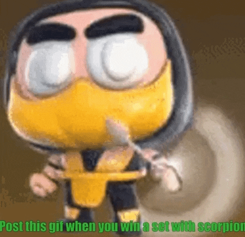 a cartoon of a man in a mask with the words post this gif when you win a set with scorpion