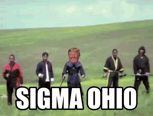 a group of men are standing in a field with the words sigma ohio