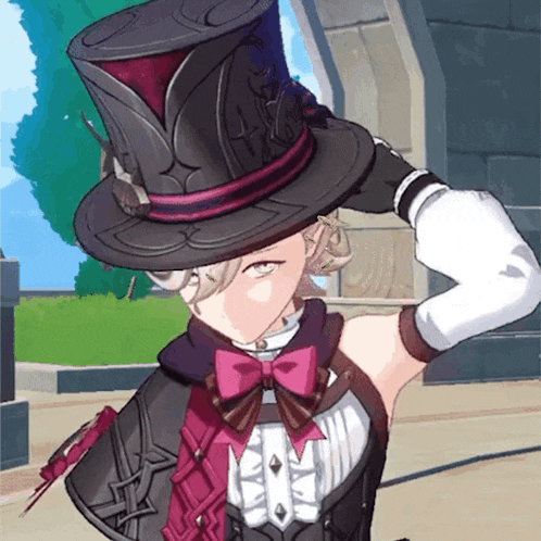 a woman wearing a top hat and a bow tie