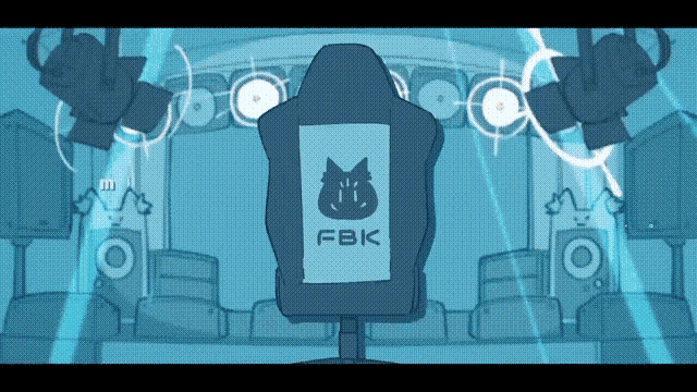 a cartoon drawing of a chair that says fbk on the back