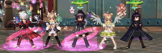 a group of anime characters are standing in a line