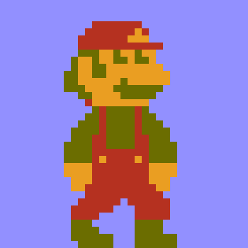 a pixel art of a man with overalls and a red hat