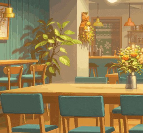a table with a vase of flowers on it in a room