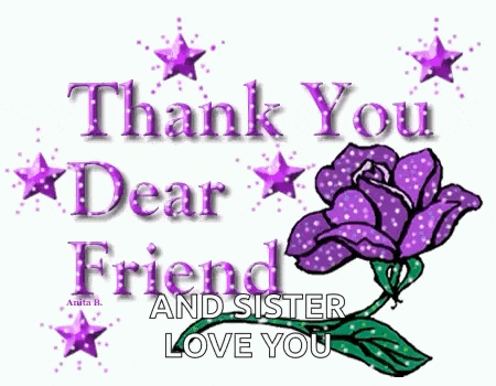 thank you dear friend and sister love you with a purple rose and stars