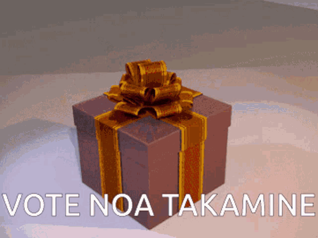 a gift box with a bow and the words vote noa takamine above it