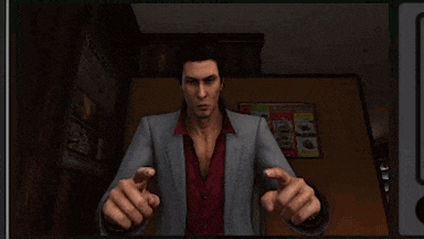 a man in a suit is pointing at something in a video game
