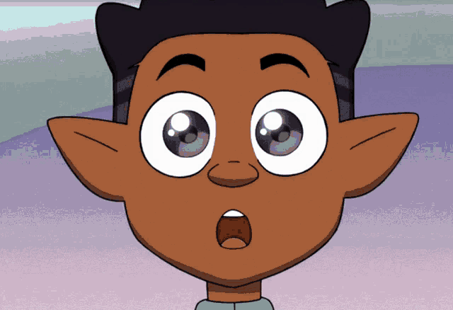 a close up of a cartoon character with big eyes