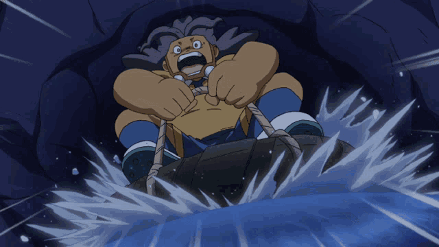 a cartoon character is pulling a tire through a tunnel