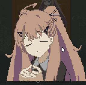 a pixel art drawing of a girl with a purple hair