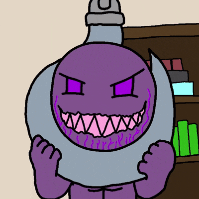 a cartoon drawing of a purple monster with fangs
