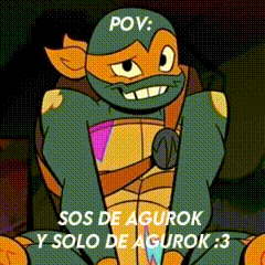 a cartoon of a turtle with the words pov sos de agurok y solo de agurok