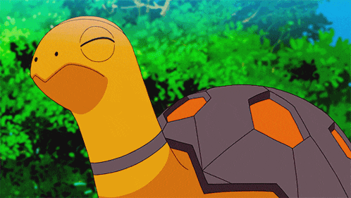 a cartoon turtle with its eyes closed and a yellow head