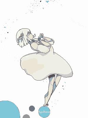 a pixel art drawing of a girl in a white dress with the word hyoharao on the bottom