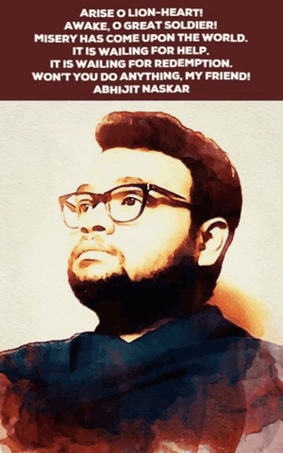 a poster of a man with glasses and a quote from abhijit naskar