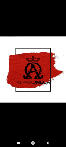 a logo for alpha omega with a red brush stroke