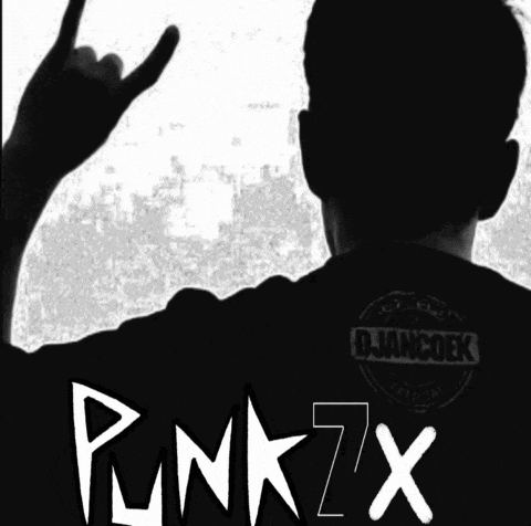 a black and white drawing of a man 's head with the words punk x on the bottom