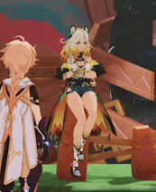 a boy and a girl are standing next to each other in a video game scene .