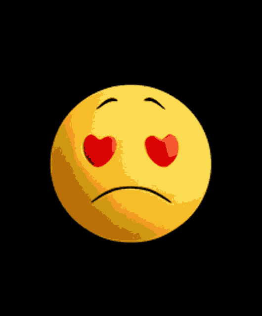 a yellow smiley face with red hearts in its eyes on a black background