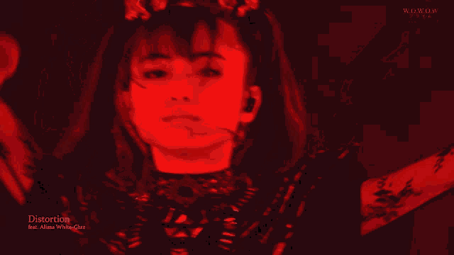 a girl with a crown on her head and distortion written below her