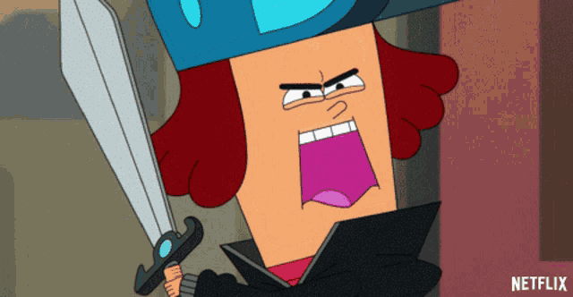 a cartoon character holding a sword with netflix written on the bottom right